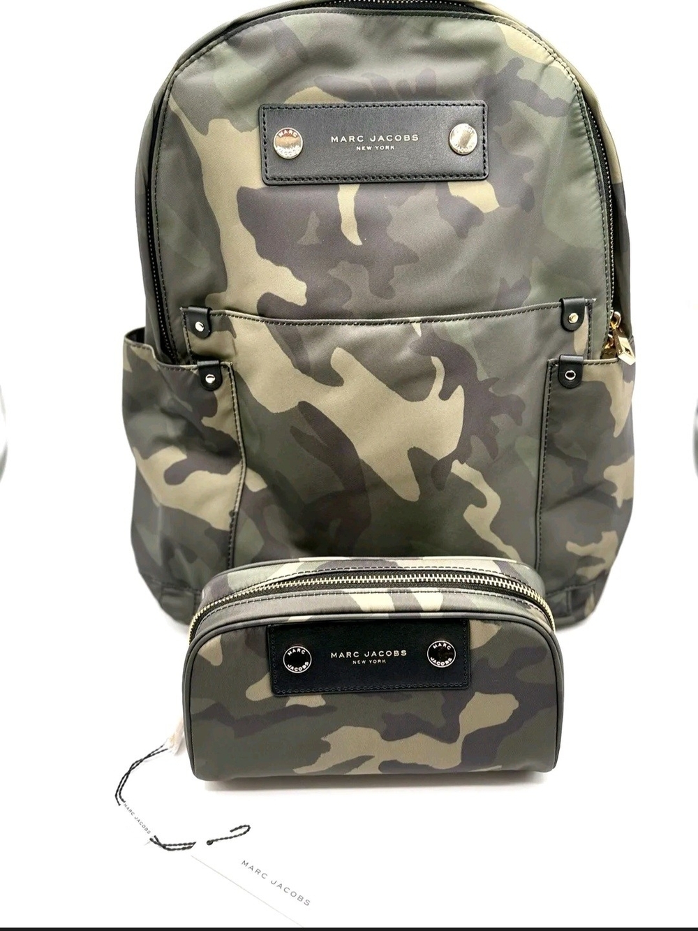 Marc Jacobs Green Camo Backpack with Matching Pouch